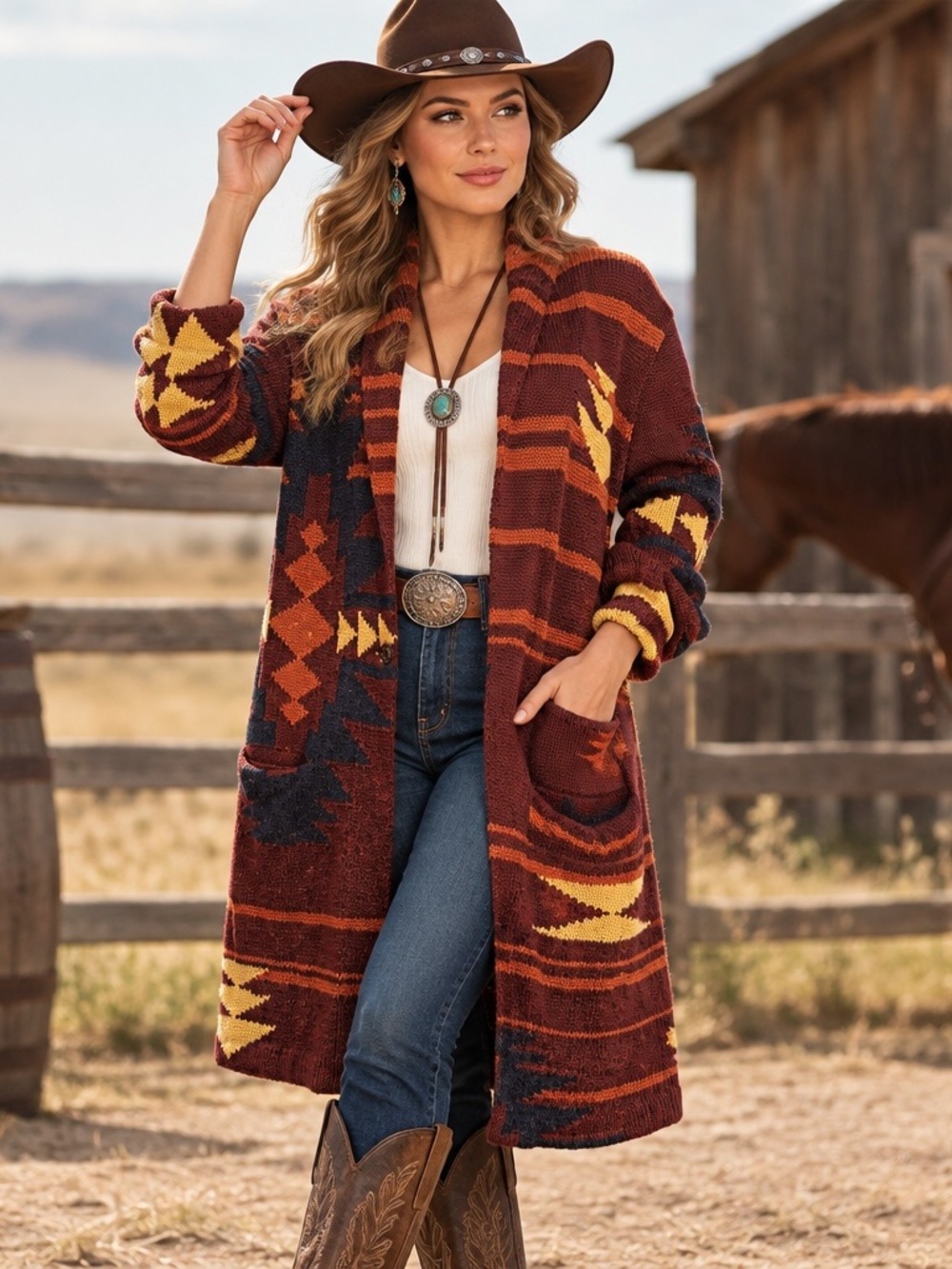 Pendleton womens Graphic Cardigan Duster Sweater Southwest Aztec Western L